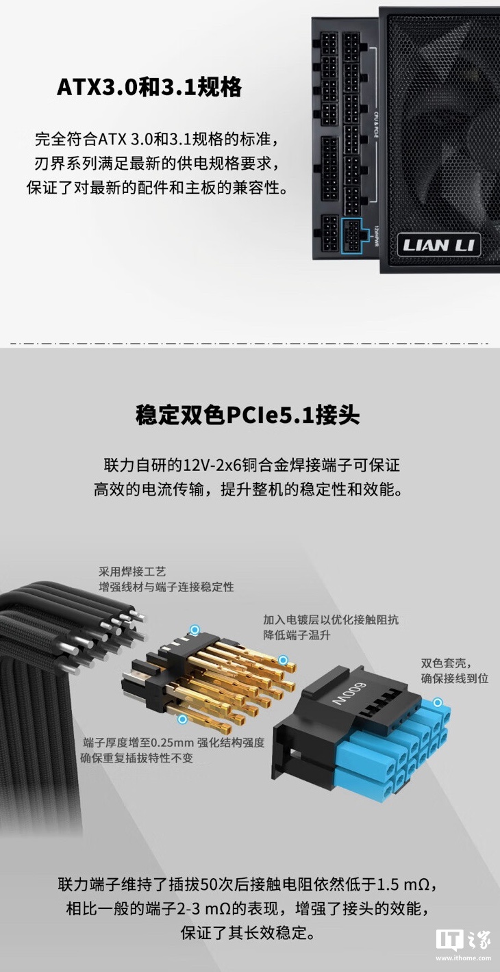 联力推出 EDGE“刃界”系列白金电源：可选 850/1000/1300W 功率、黑白双色，899 元起