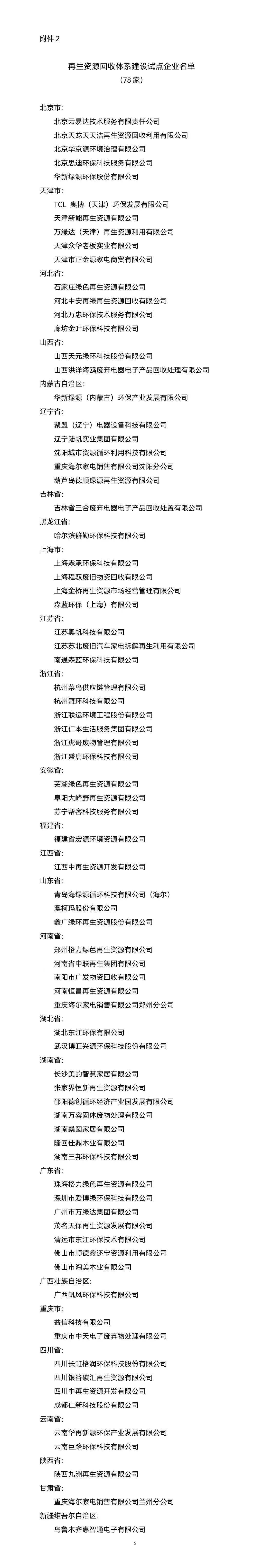 商务部：关于再生资源回收体系试点城市和试点企业评审结果的公示